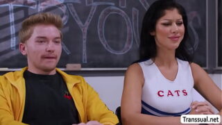 Cock sucker cheerleader gets fucked by Shemale member